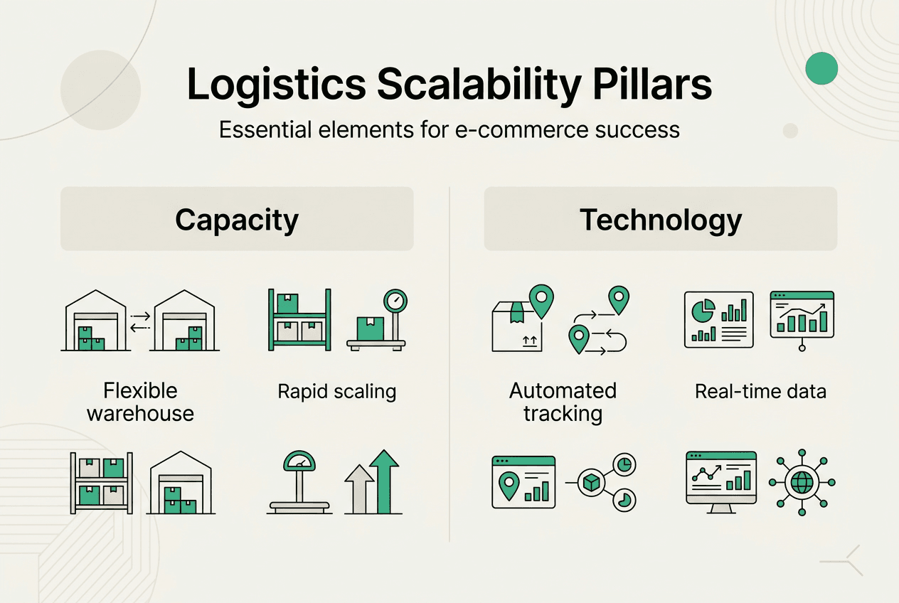 Infographic showing logistics scalability pillars