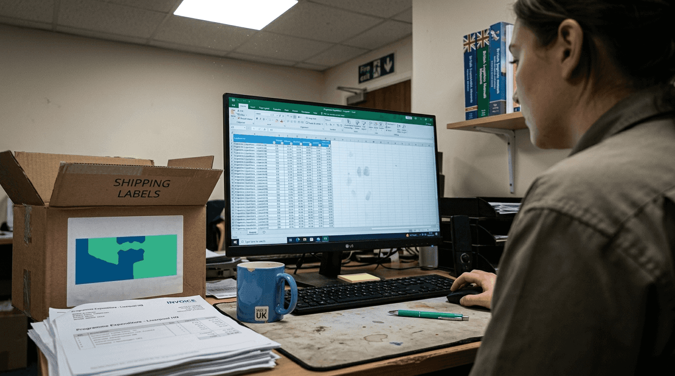 Logistics manager reviewing fulfilment cost spreadsheet