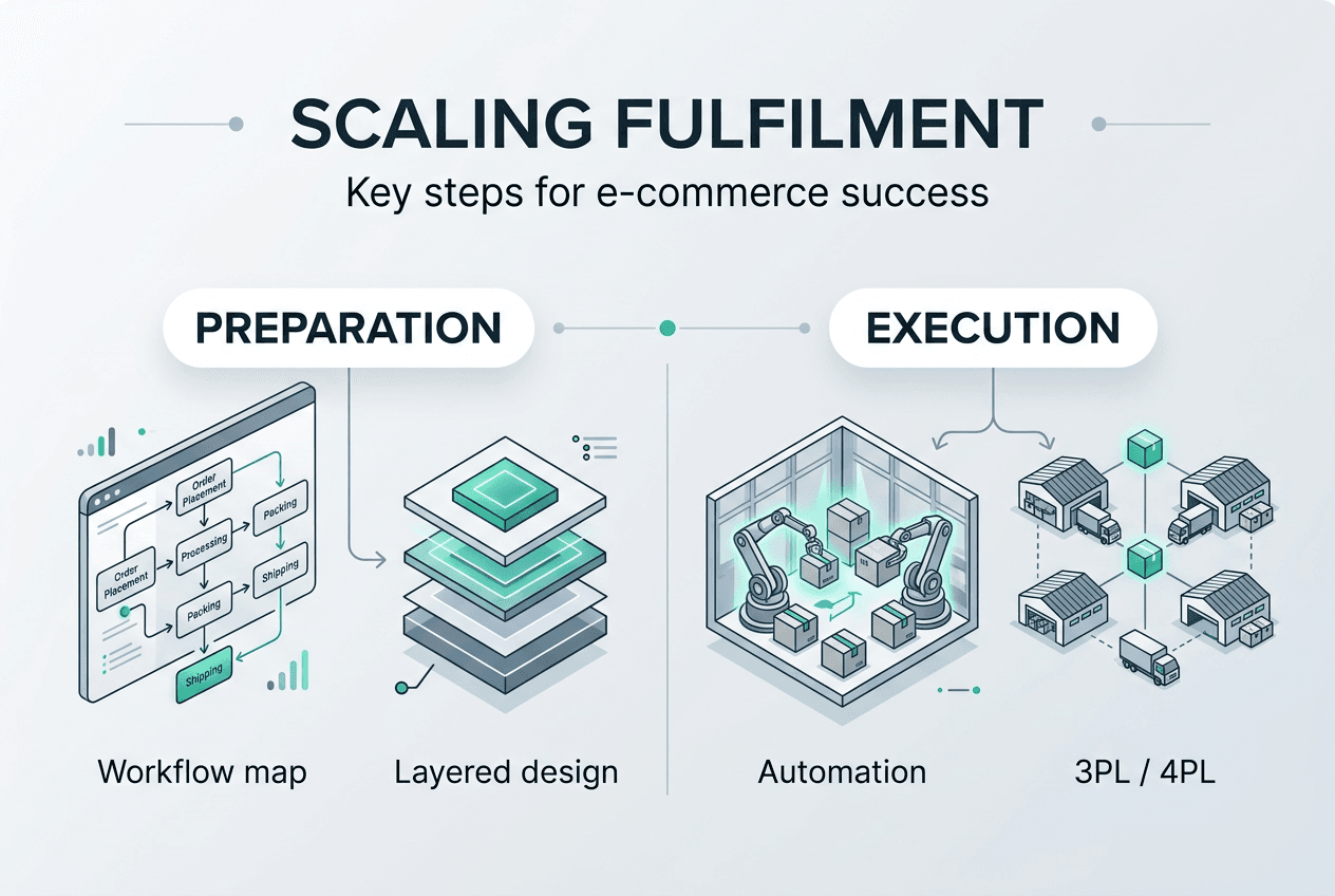 Infographic with fulfilment scaling steps and categories