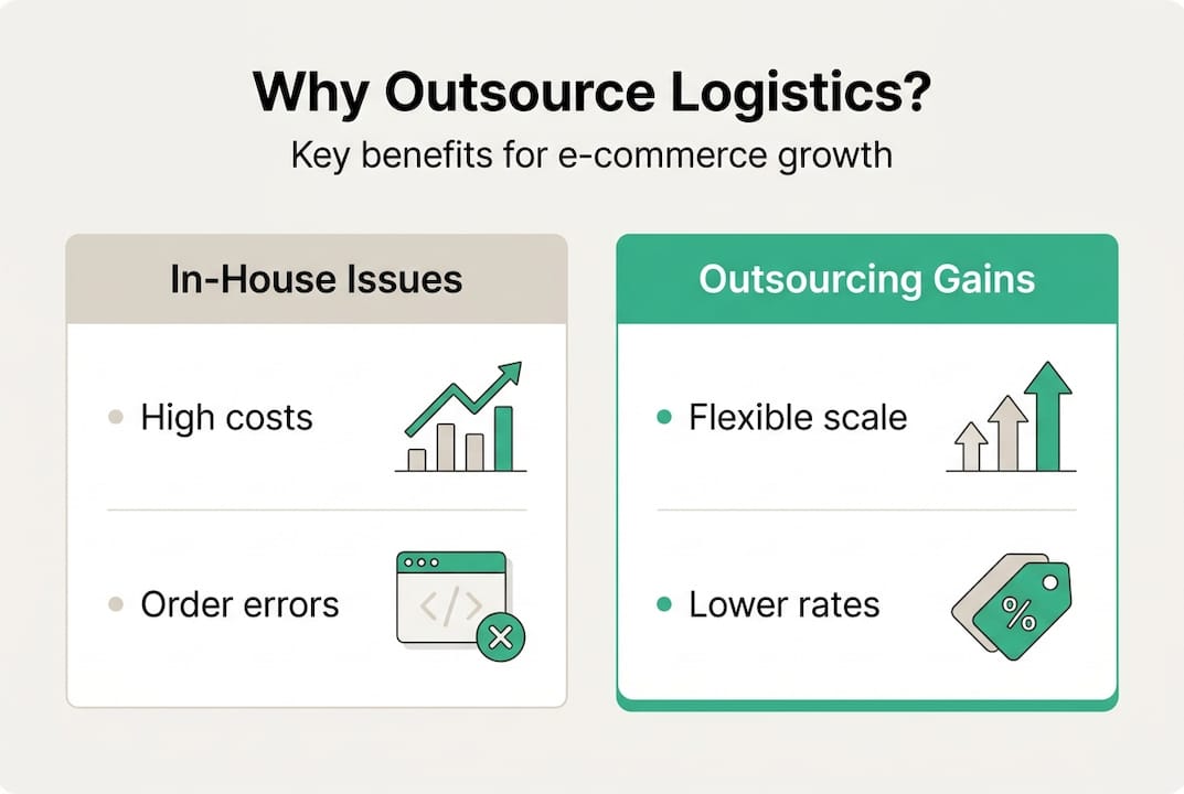 Infographic showing in-house vs outsourced logistics