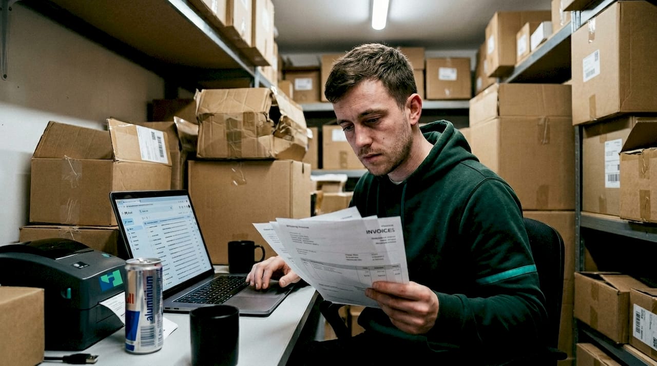Small business owner managing fulfilment alone
