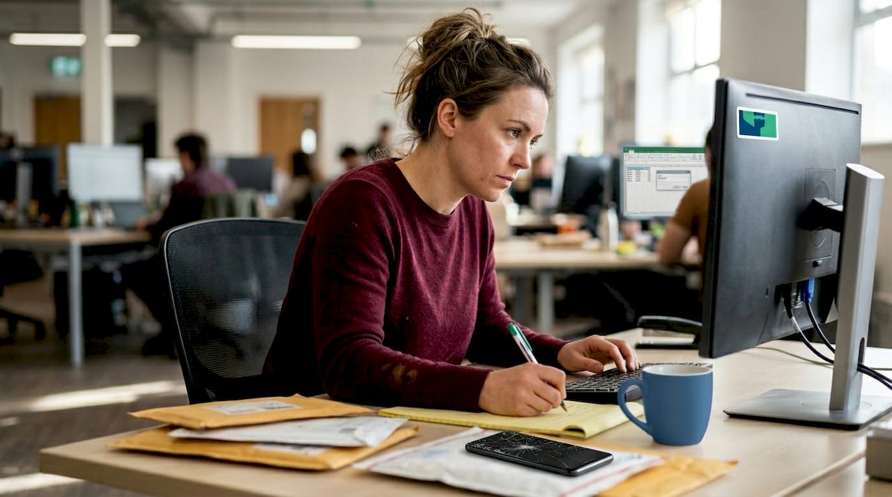 Ecommerce coordinator tracking orders at desk