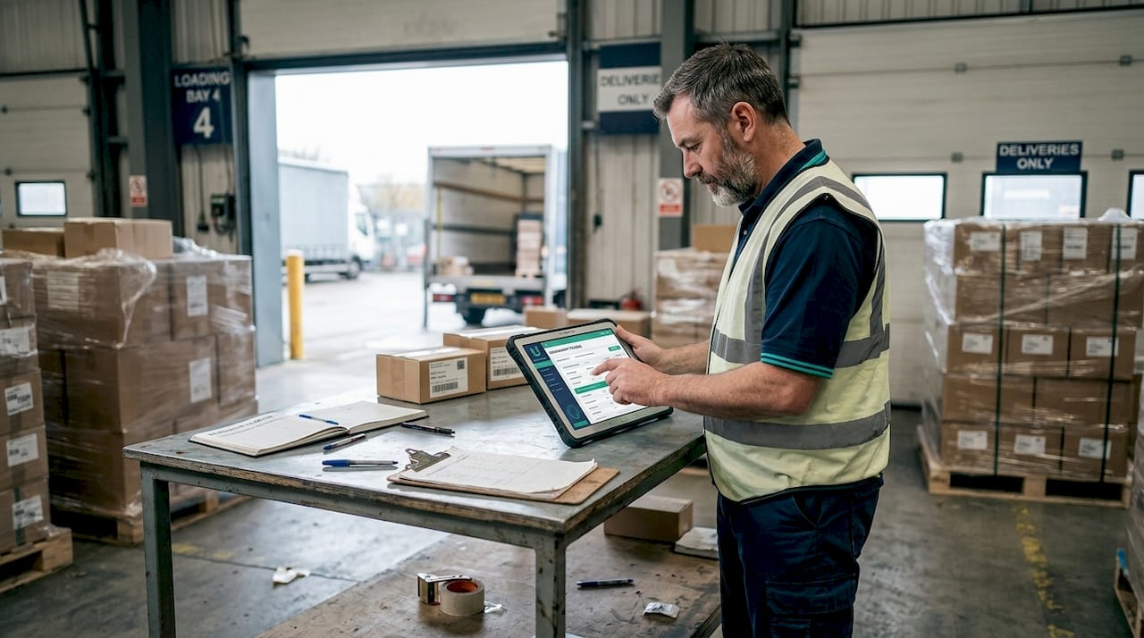 Warehouse supervisor checking shipment dashboard