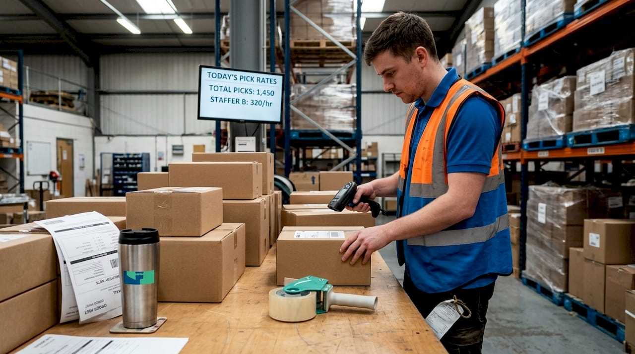 Warehouse staff scanning boxes for order accuracy