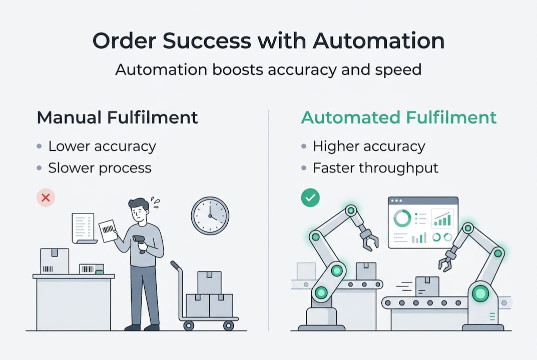 Infographic contrasts manual and automated fulfilment