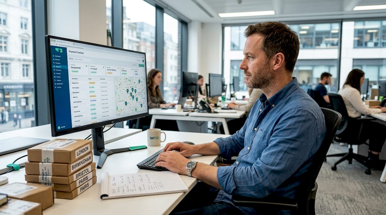 Manager reviewing split shipment package statuses