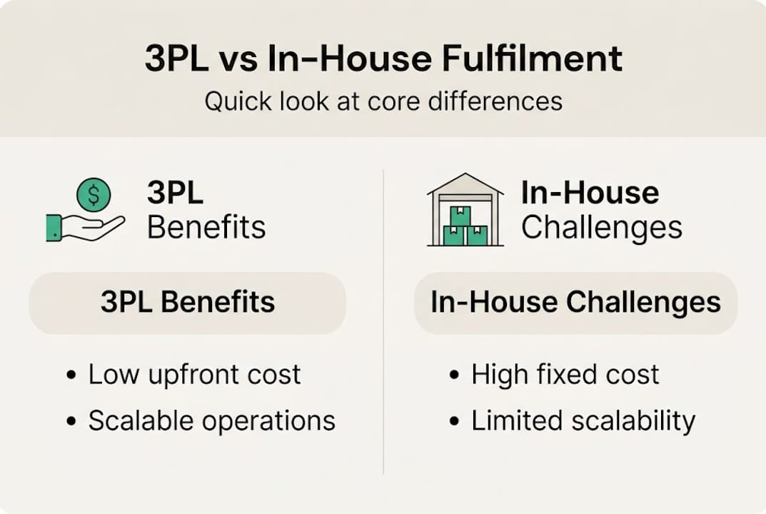 Infographic comparing 3PL and in-house fulfilment