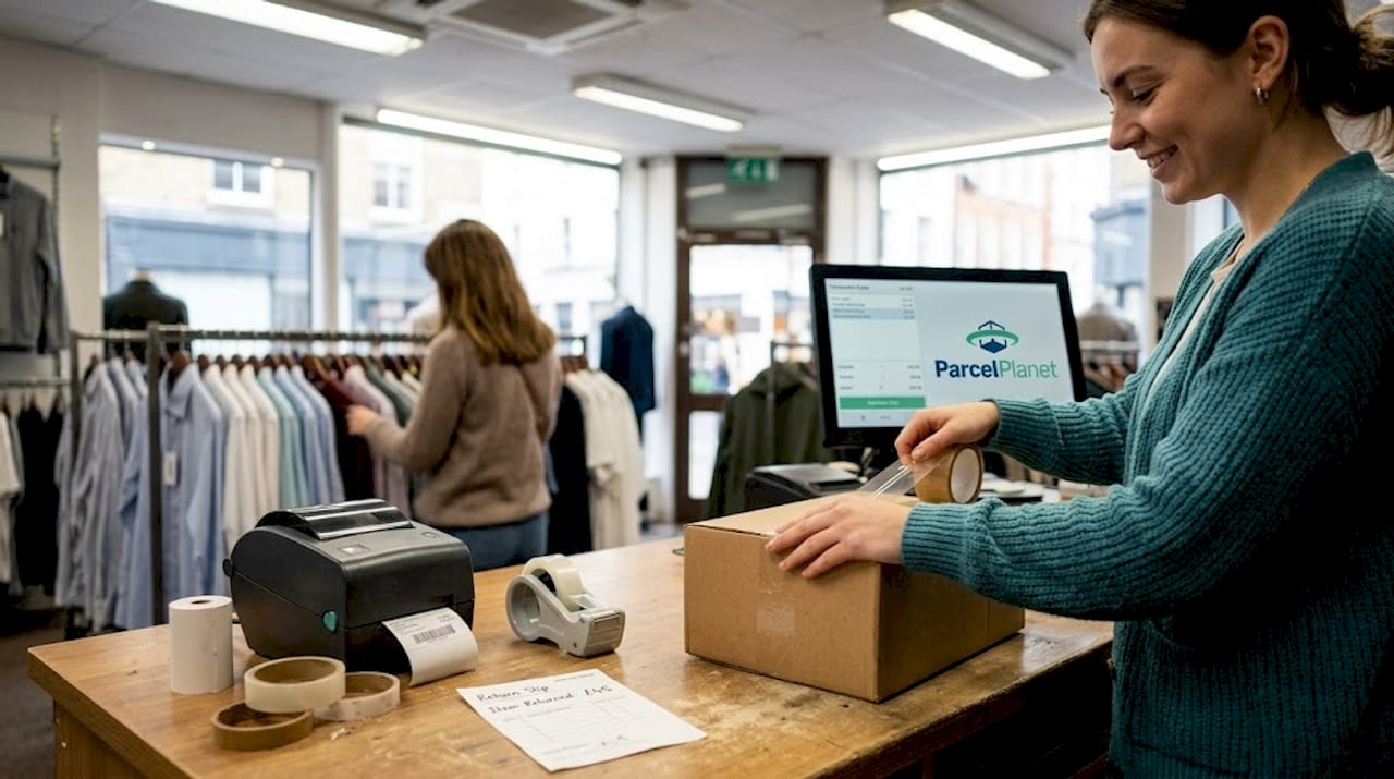 Retail worker packing online ship-from-store order