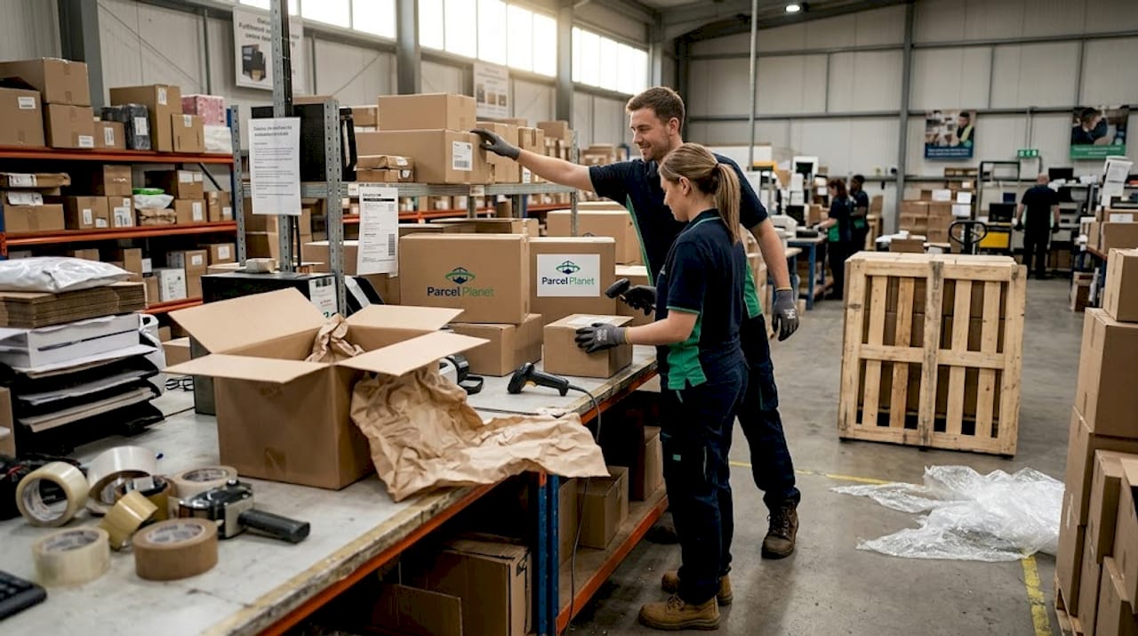 Warehouse employees handling fulfilment centre workflow