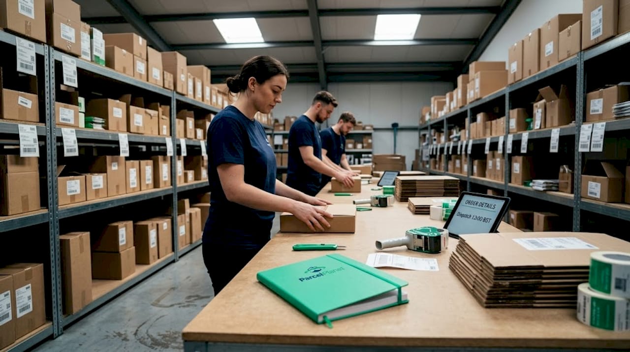 Warehouse team packing e-commerce orders