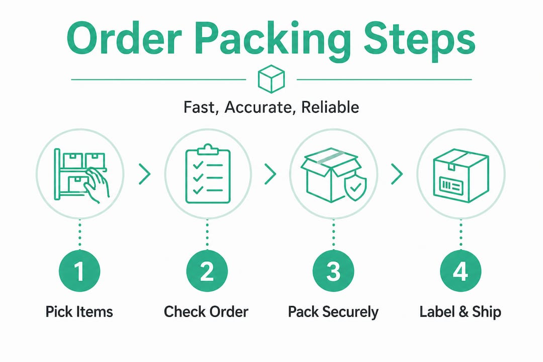 Infographic showing four key steps in order packing