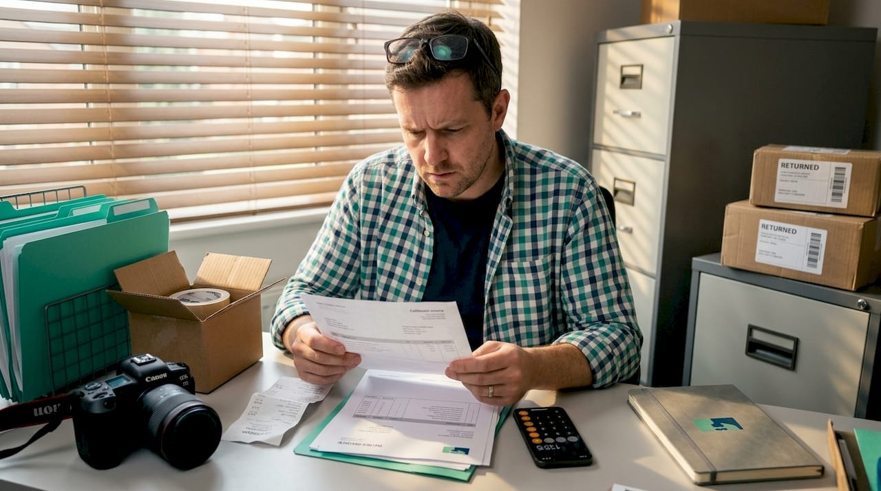 Business owner checking fulfilment invoices