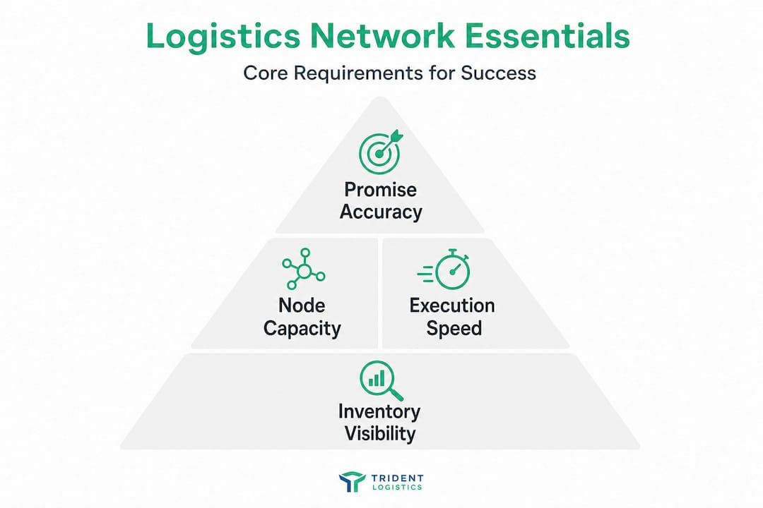 Hierarchy infographic of logistics network essentials