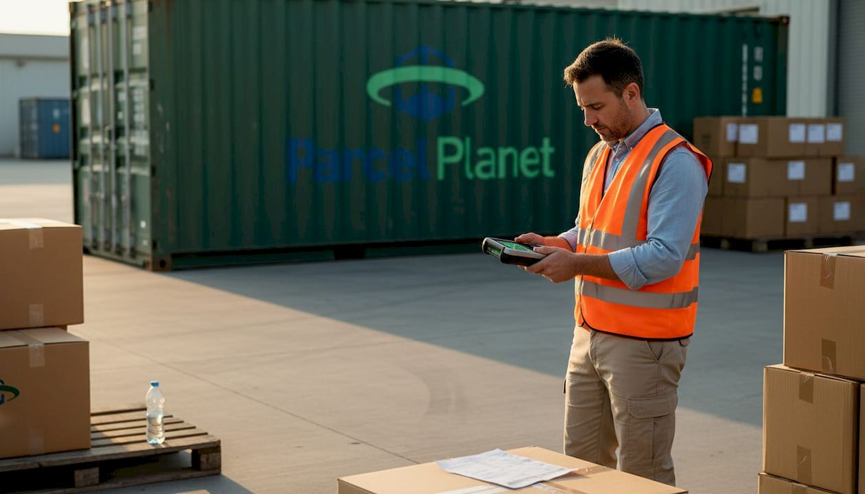 Operator scanning packages with RFID reader