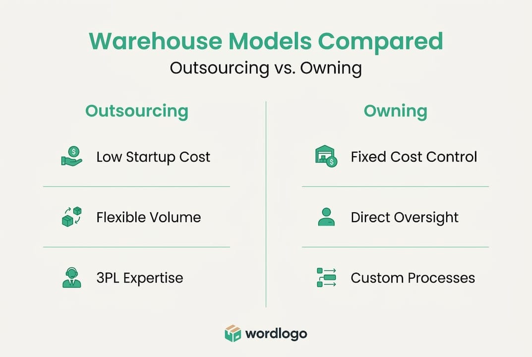 Infographic comparing outsourcing and owning warehouses