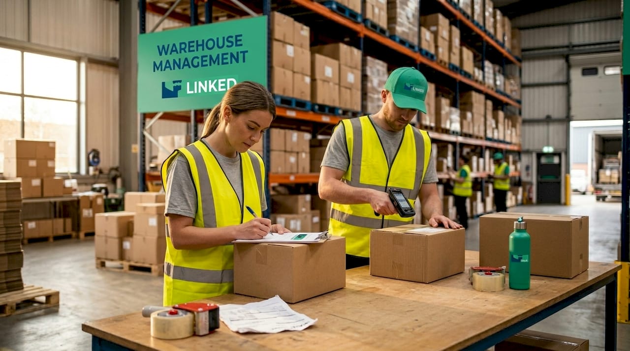 Warehouse staff sorting inventory efficiently