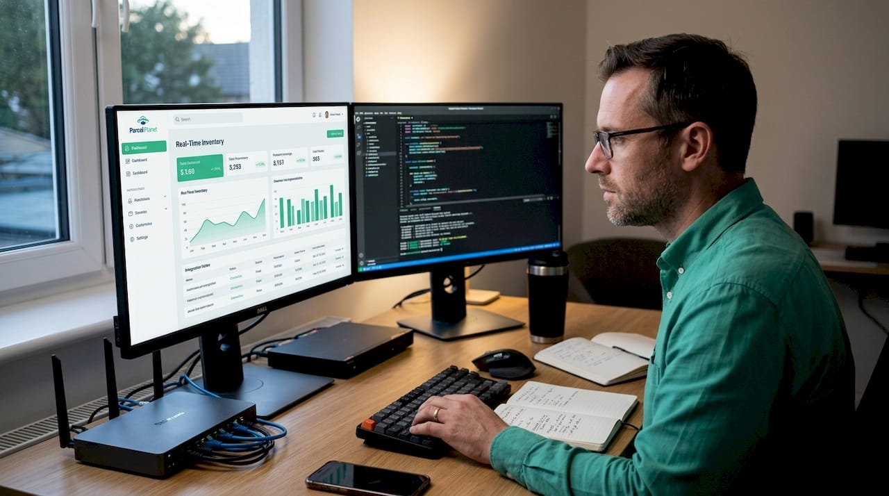 IT specialist updating fulfilment inventory system