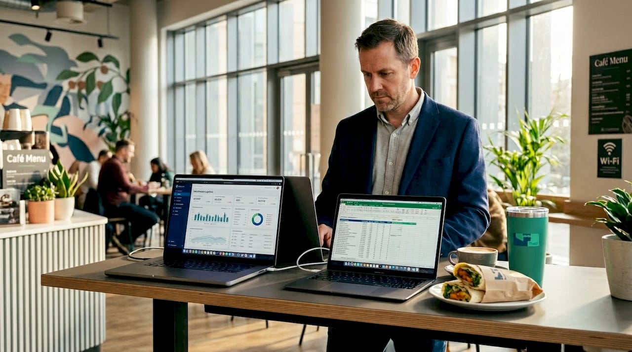 E-commerce manager using laptops for order management