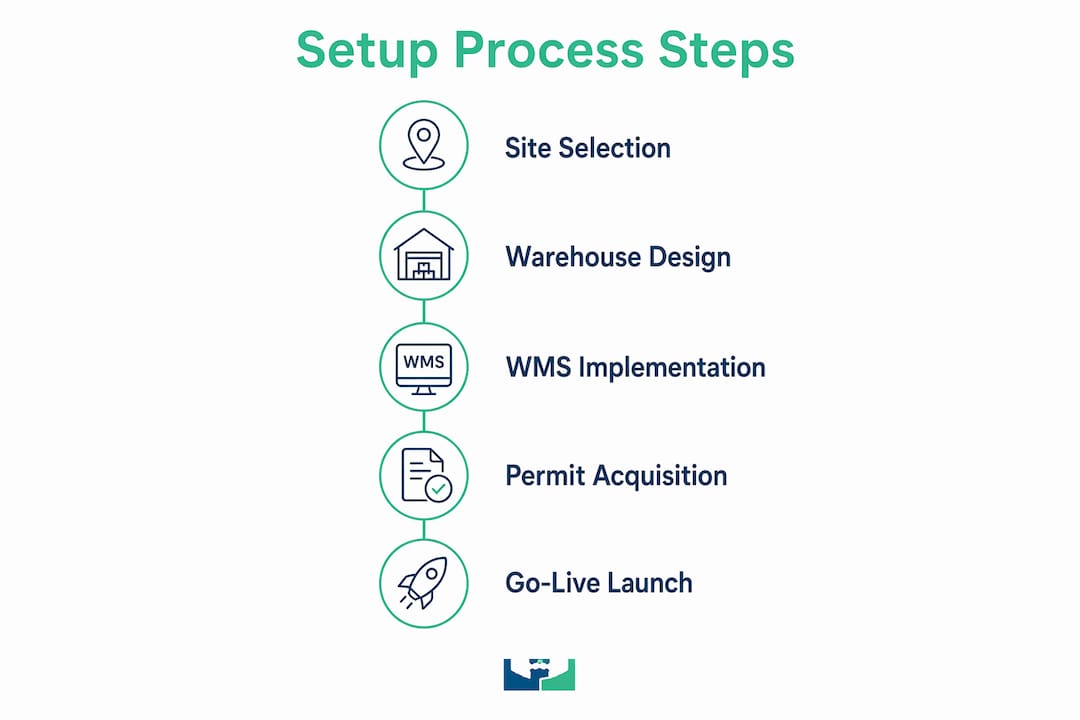Infographic depicting five fulfilment centre setup steps