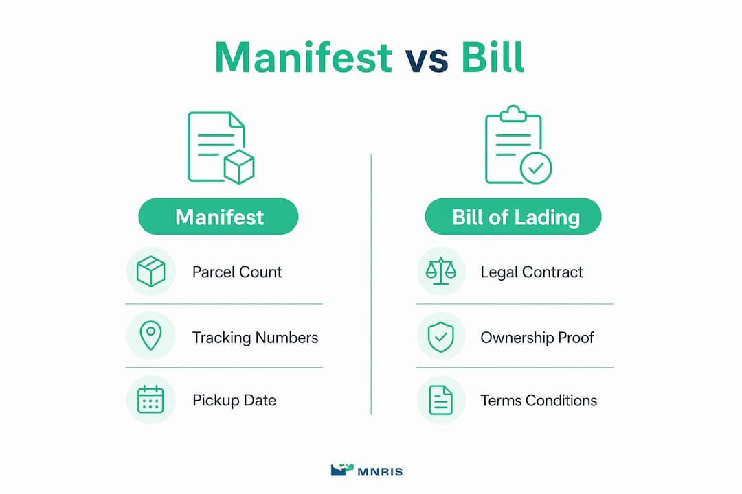 Infographic comparing manifest and bill of lading