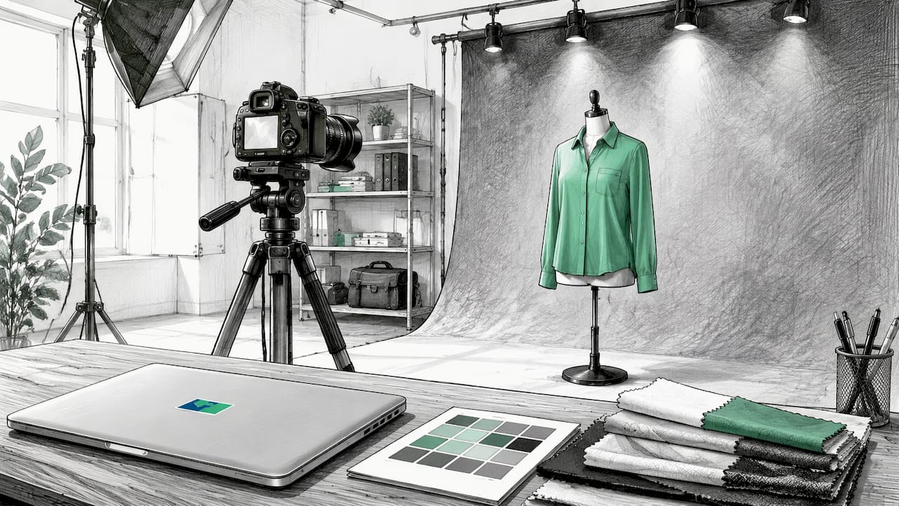 Product photo shoot with mannequin and camera