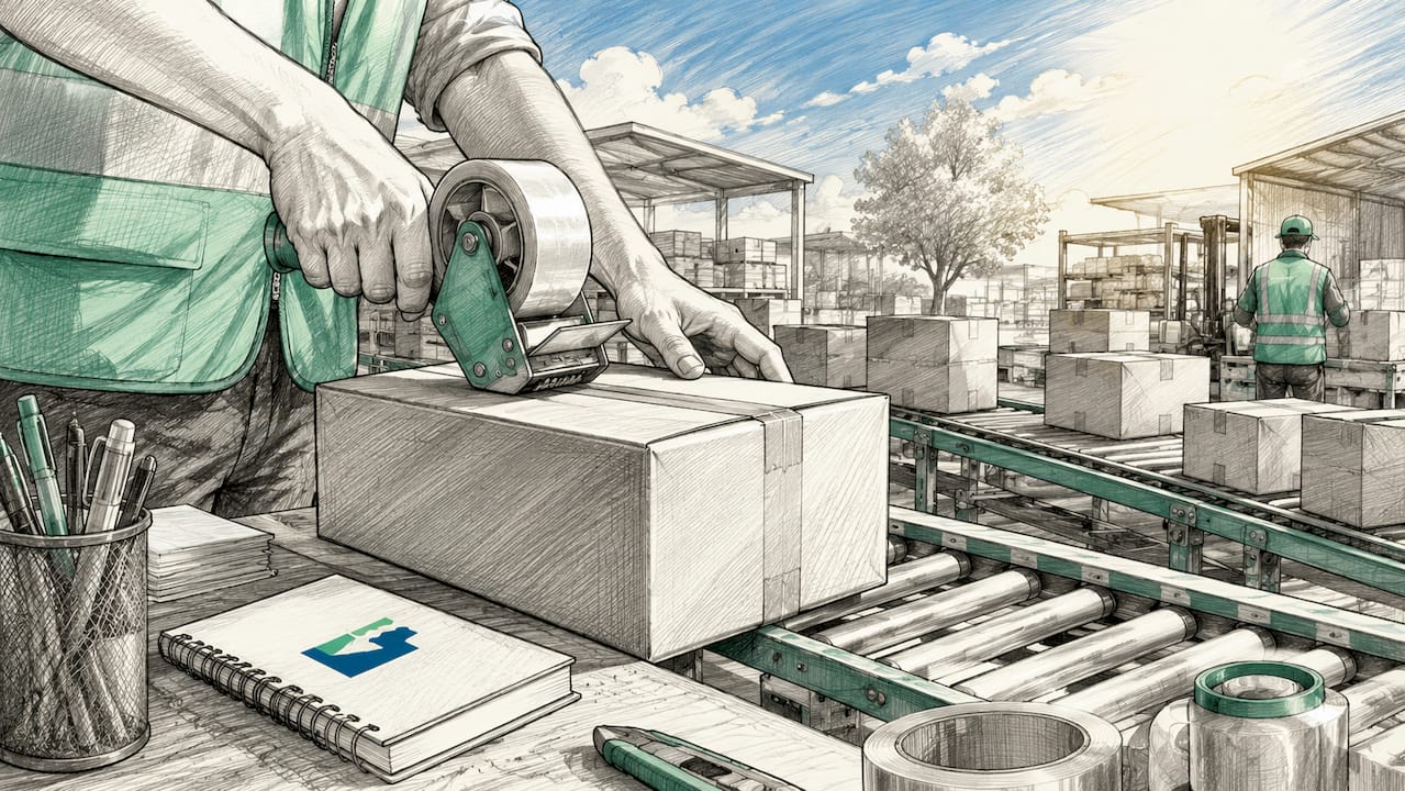 Close-up of hands packing boxes at station