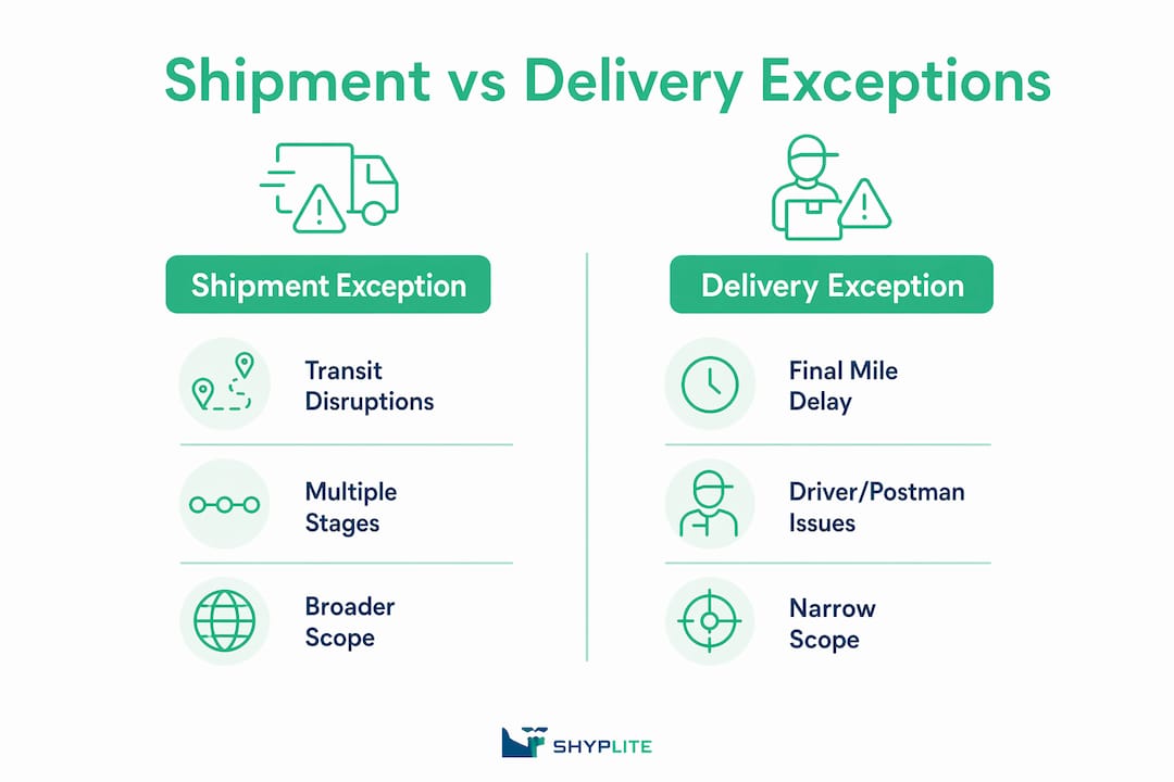 Infographic contrasting shipment and delivery exceptions