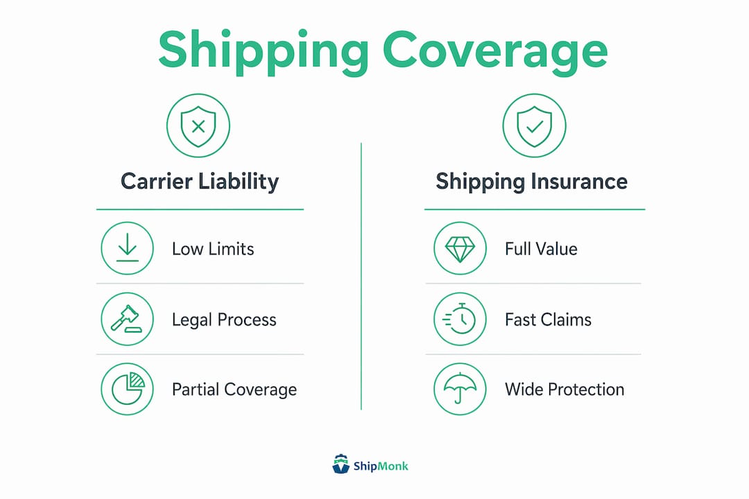Infographic comparing shipping insurance and carrier liability