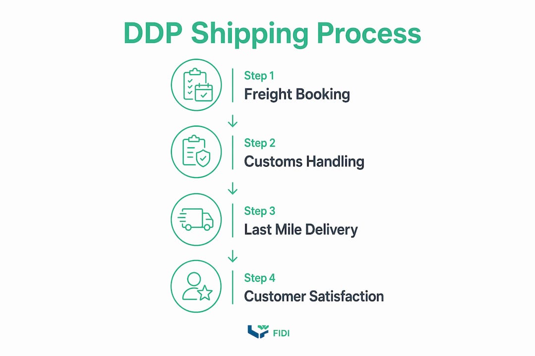 Infographic illustrating DDP shipping process steps