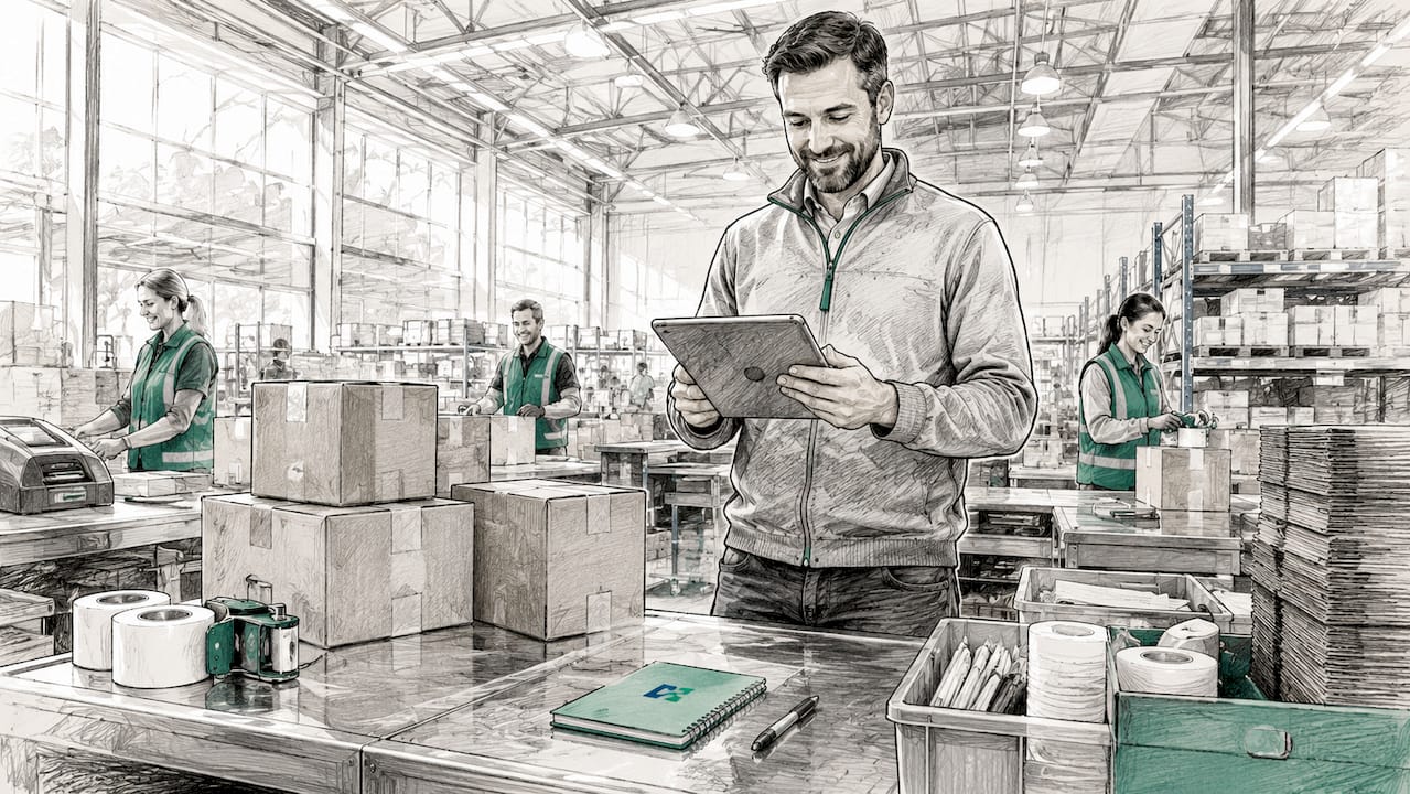 Hands checking shipment tracking on tablet