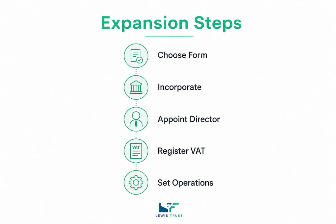 Infographic showing steps to expand e-commerce to Ireland