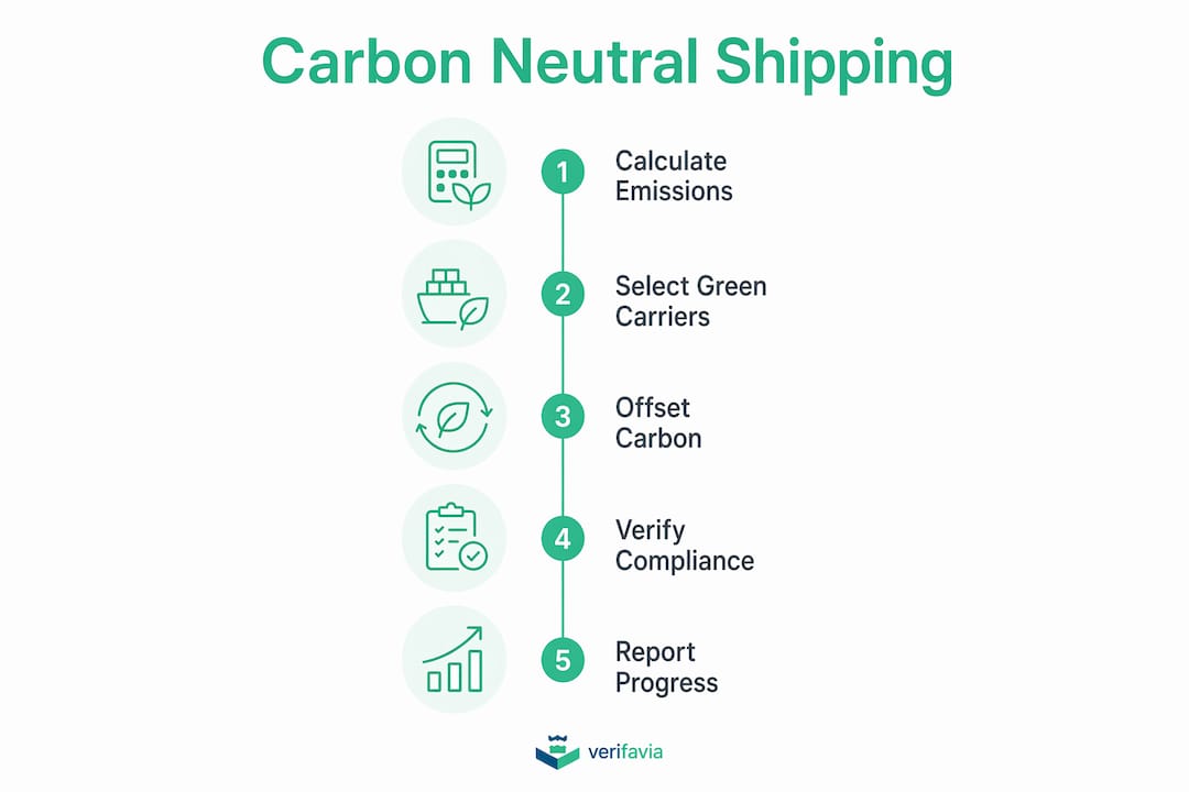 Infographic showing five-step carbon neutral shipping process
