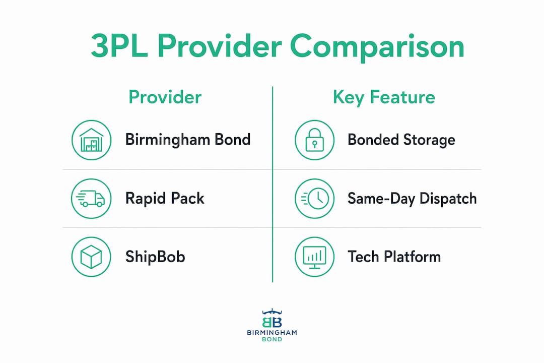 Infographic comparing key features of Birmingham 3PL providers
