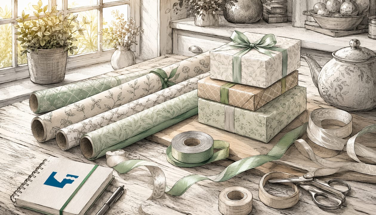 Custom branded wrapping paper and ribbons overview