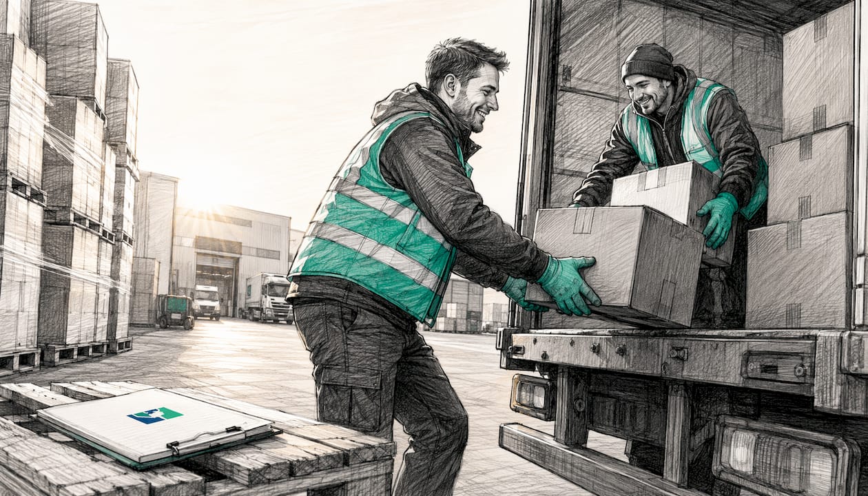 Courier truck loading parcels at tidy loading dock