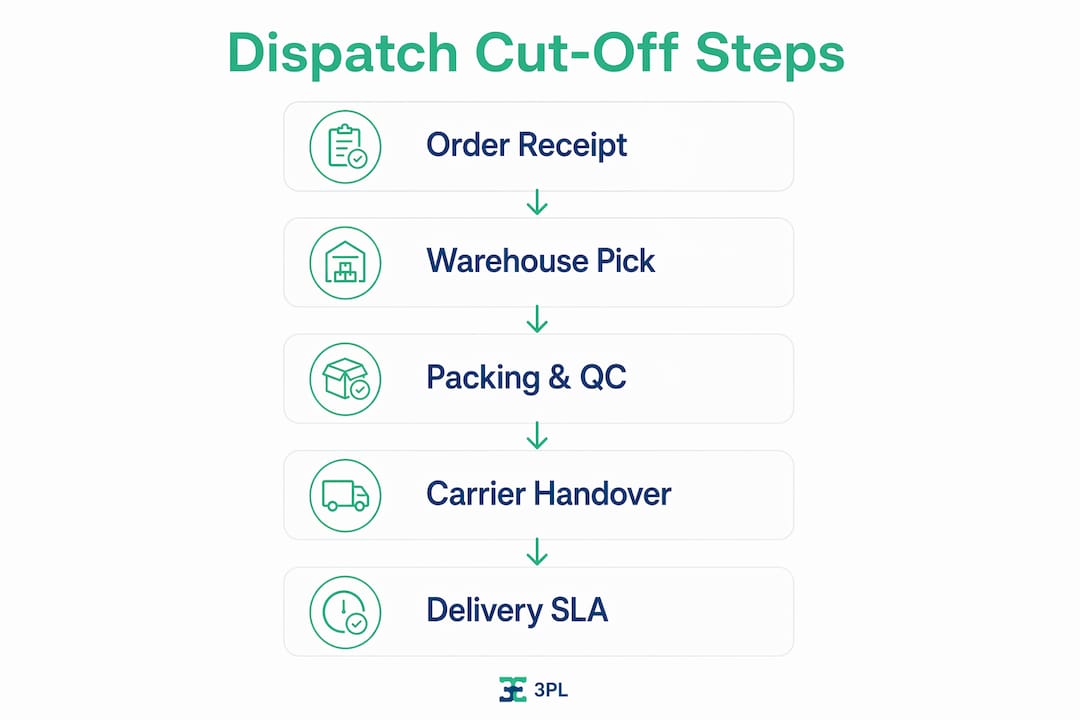 Infographic illustrating dispatch cut-off process steps