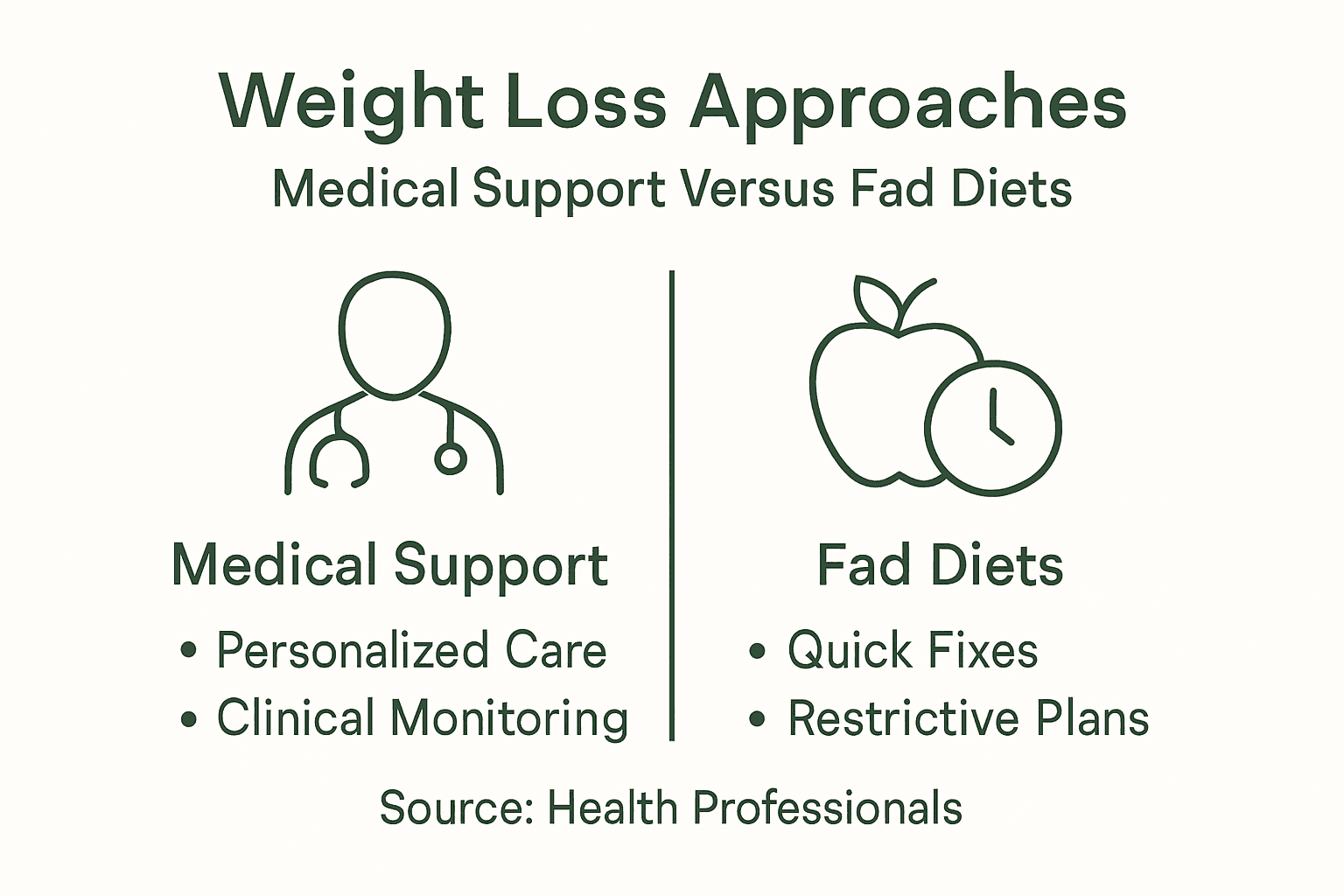 Infographic comparing medical support and fad diets