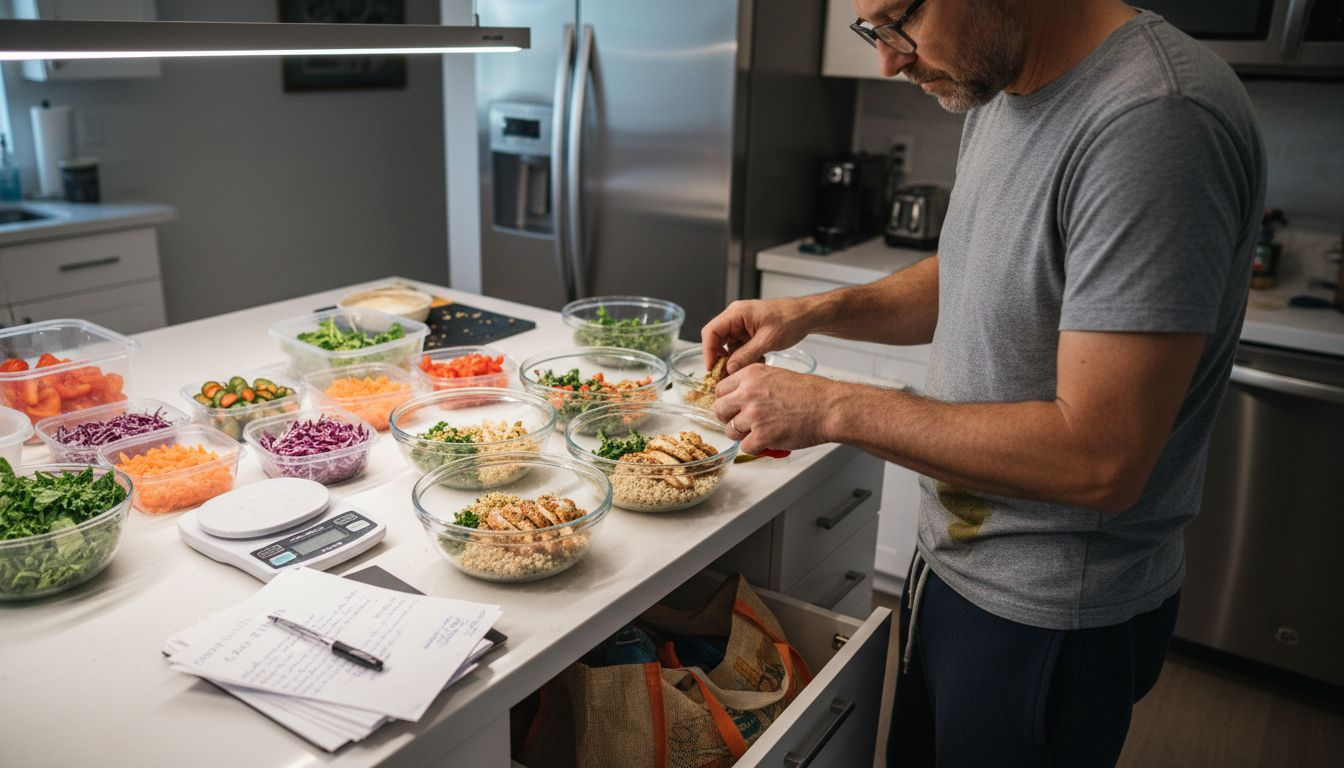 Man preps nutritious meals for the week