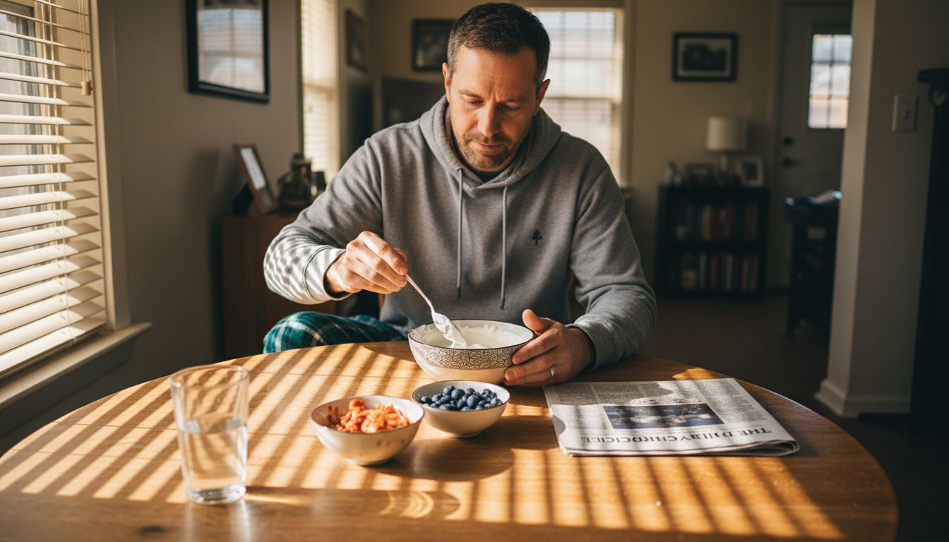 Man eating gut-friendly fermented foods