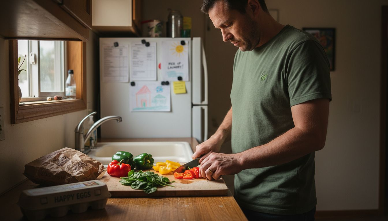 Man preparing healthy meal in home kitchen