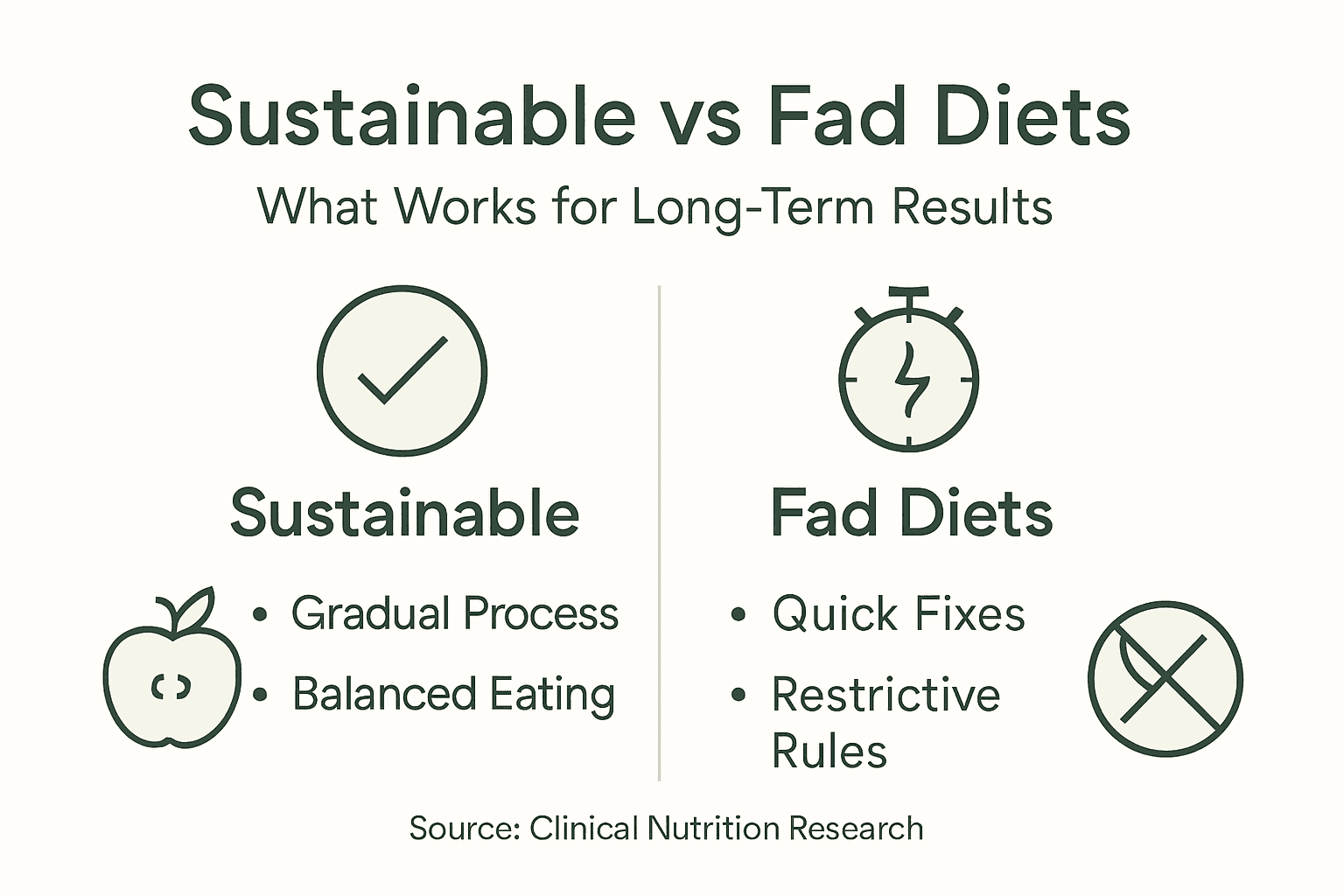 Infographic comparing sustainable and fad diets