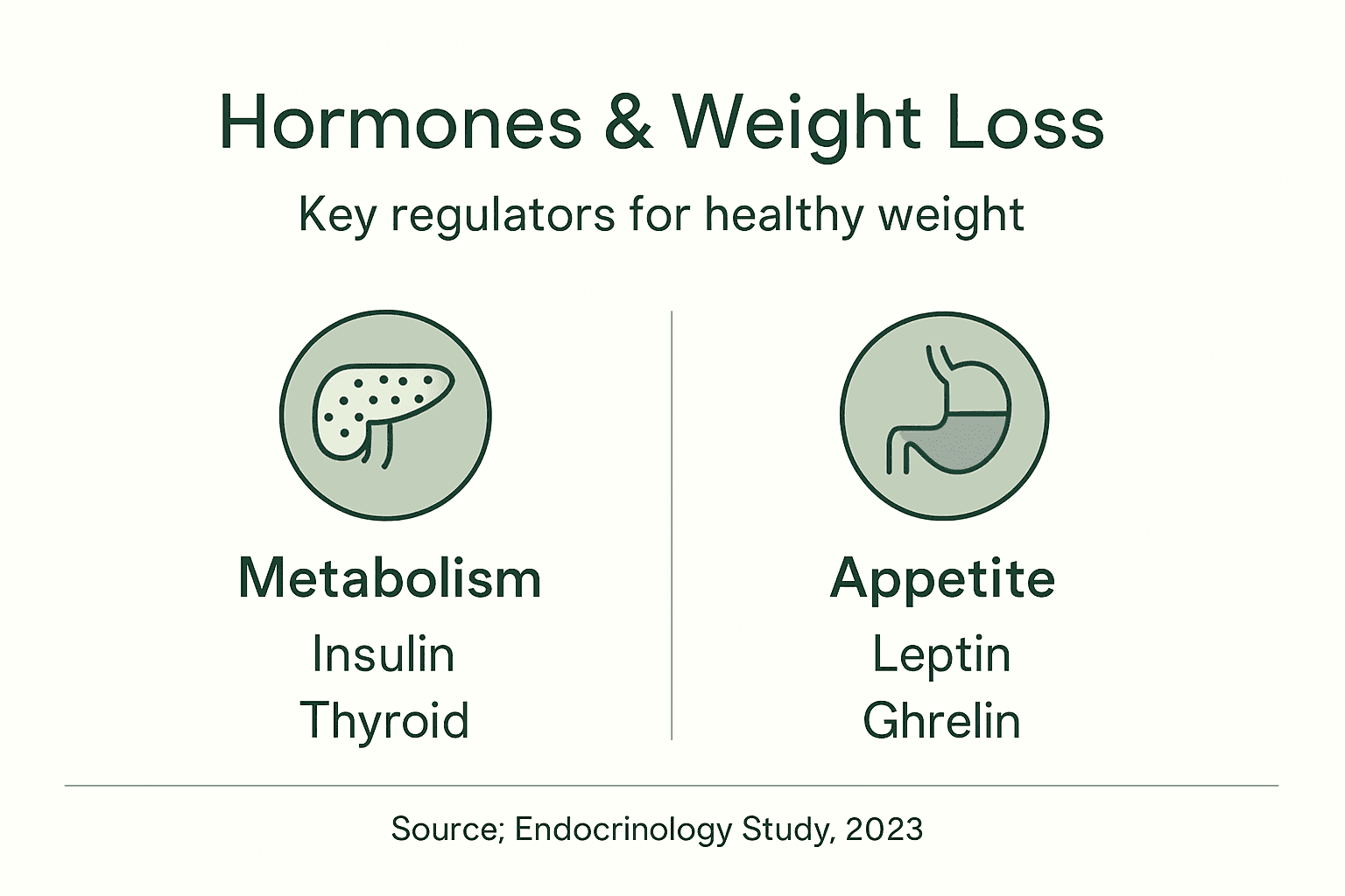 Infographic summarizing key hormones in weight loss