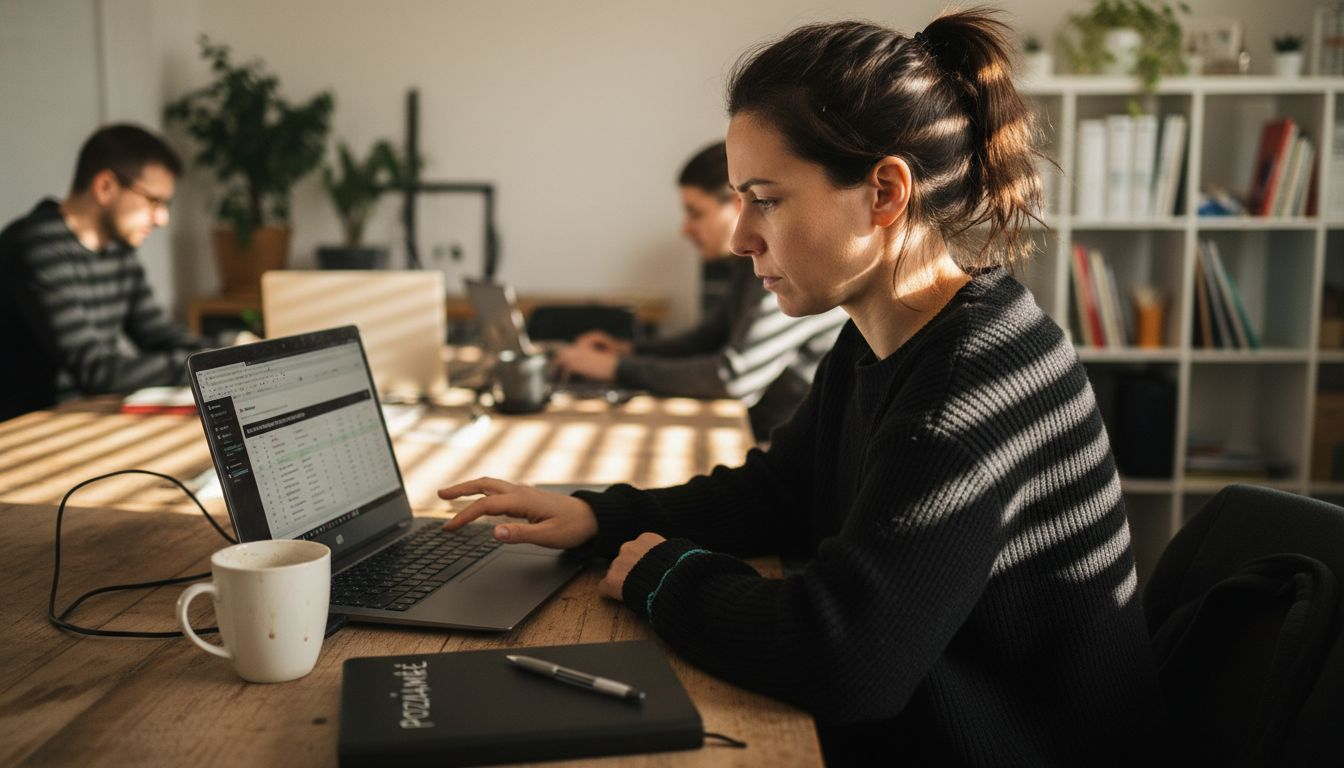 Žena pri počítači spravuje online reklamné kampane.