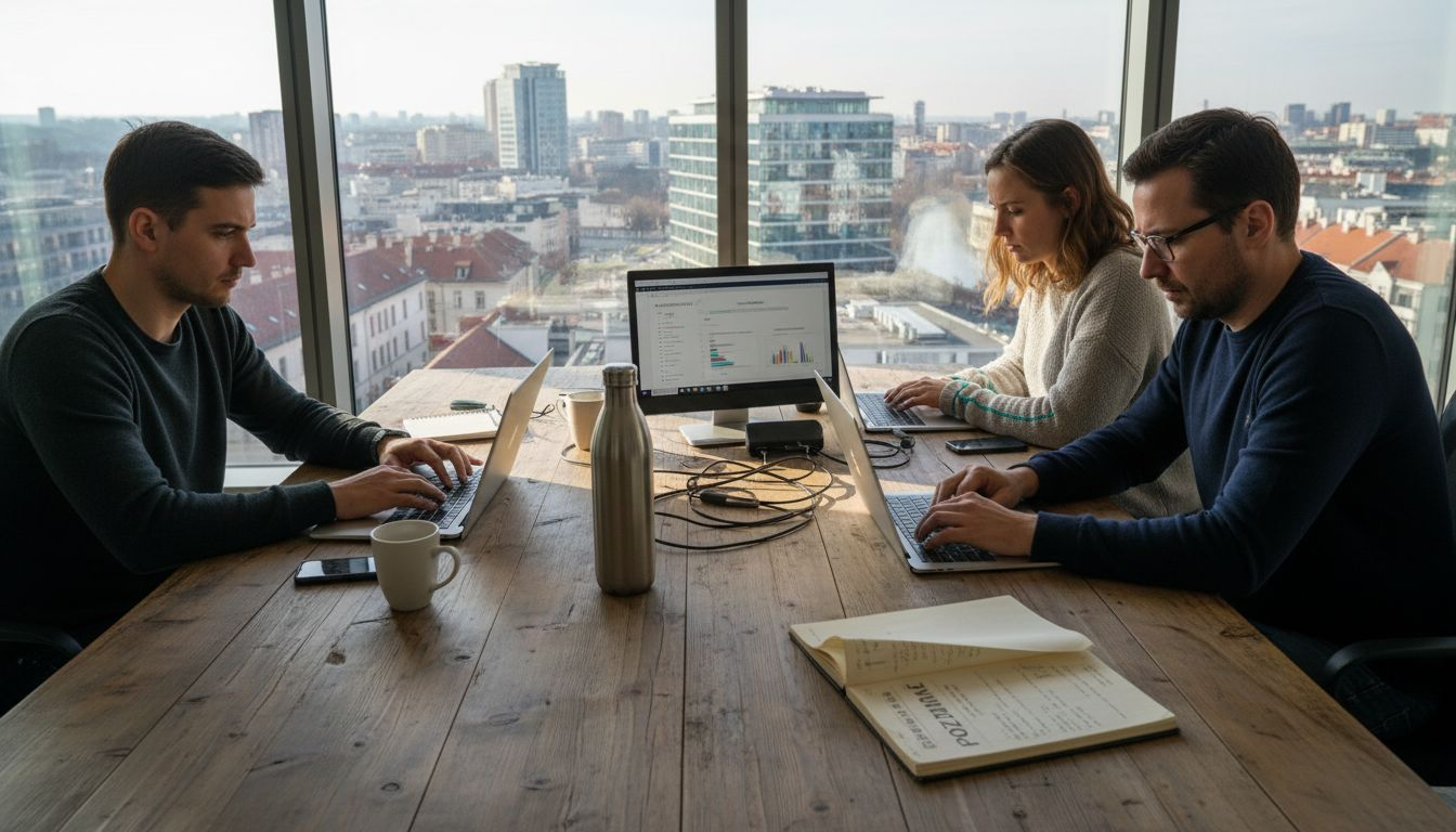 Tím marketérov pracuje v moderne zariadenej a svetlej kancelárii, kde to žije nápadmi.