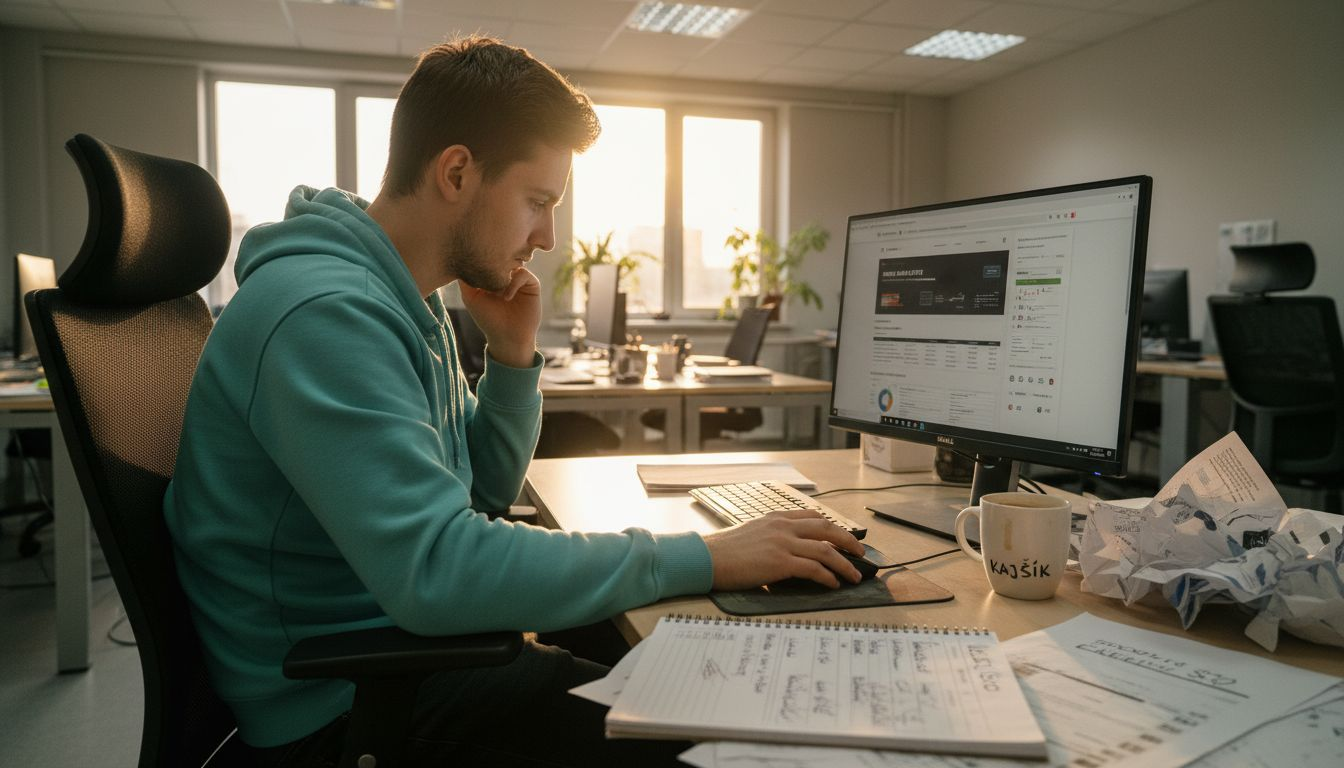 SEO špecialista pri práci za počítačom