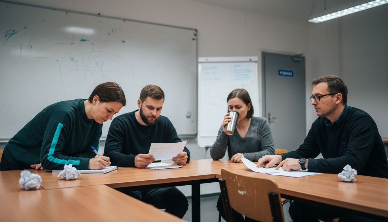 Tím kolegov diskutuje o tvorbe novej stratégie počas osobného stretnutia.