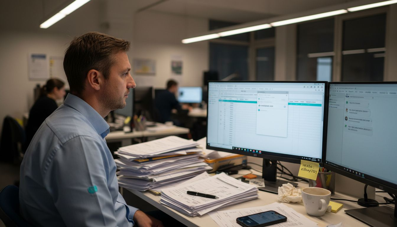 Manažér, ktorý využíva umelú inteligenciu na automatizáciu procesov v online obchode.