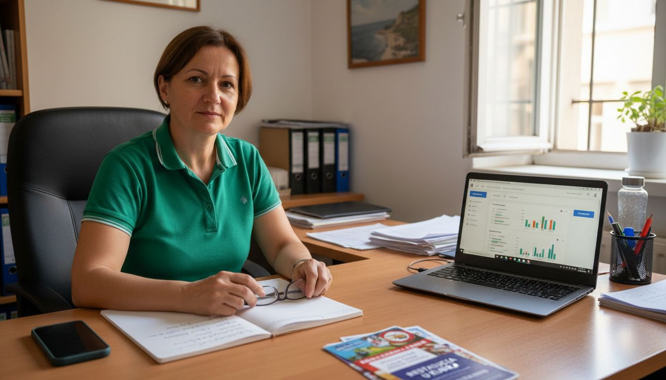 Majiteľ malej firmy si pripravuje stratégiu na online reklamu.