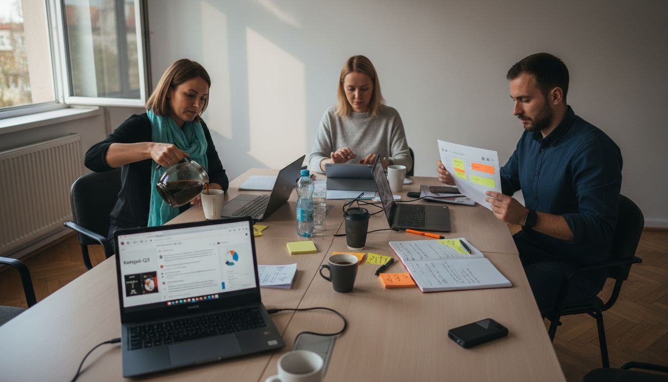 Tím spolupracuje v neprehľadnej a preplnenej kancelárii