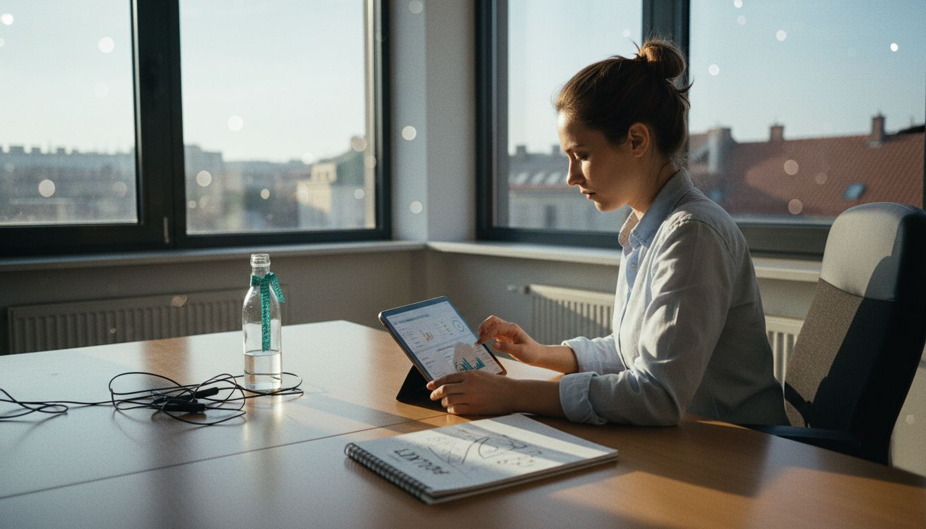 Projektový manažér pracuje za stolom v kancelárii digitálnej agentúry.